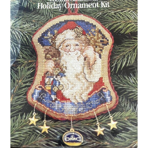 DMC Holiday Cross Stich Ornament Kit Santa Collectors Edition New Sealed Box - Picture 1 of 5